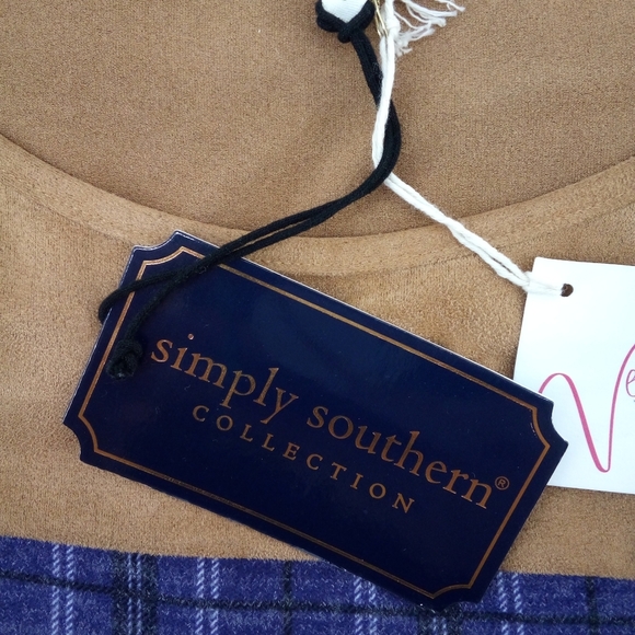 NWT Simply Southern Collection Midnight Montana Dress Elbow Pads Blue Plaid M - Picture 4 of 14